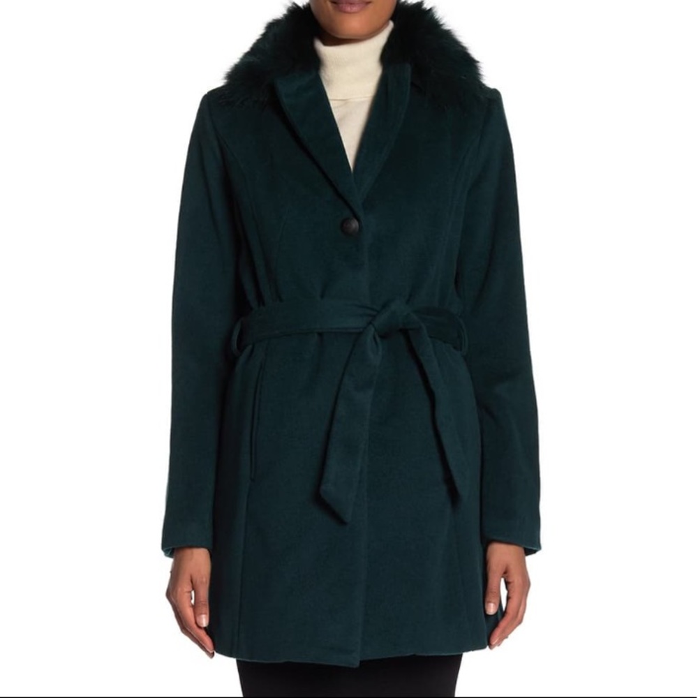 ANDREW MARC Wool Blend Fox Fur Collar Coat